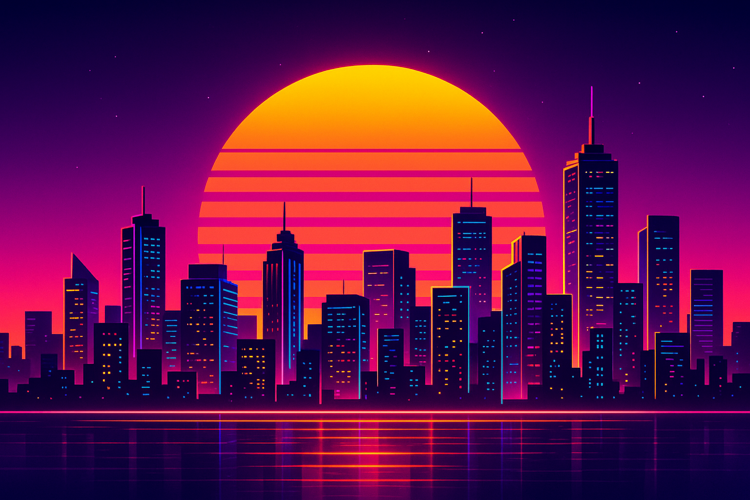 Retro 80s Neon City Skyline