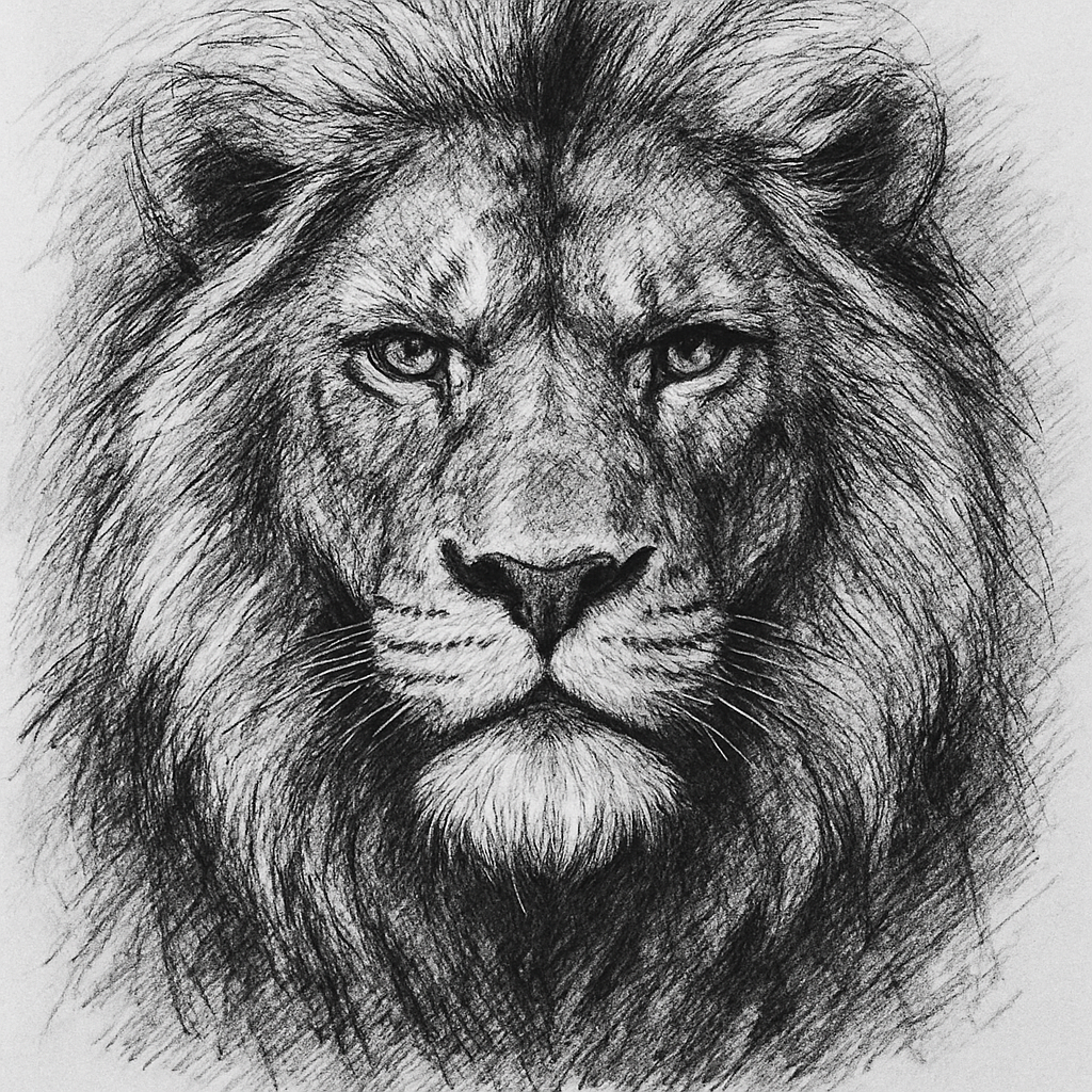 Lion Face High-Contrast Sketch